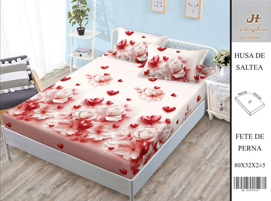 Husa de pat din Bumbac Satinat, 160x200cm+2 Fete de Perna 52x80cm-H9942