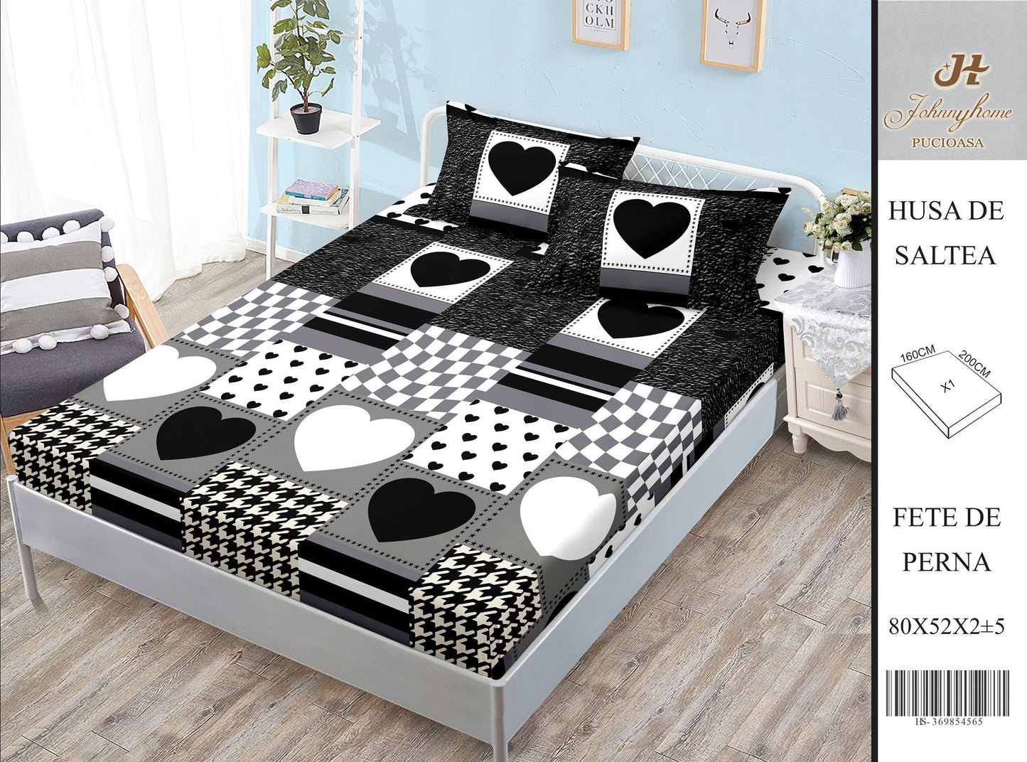 Husa de pat din Bumbac Satinat, 160x200cm+2 Fete de Perna 52x80cm-H9943