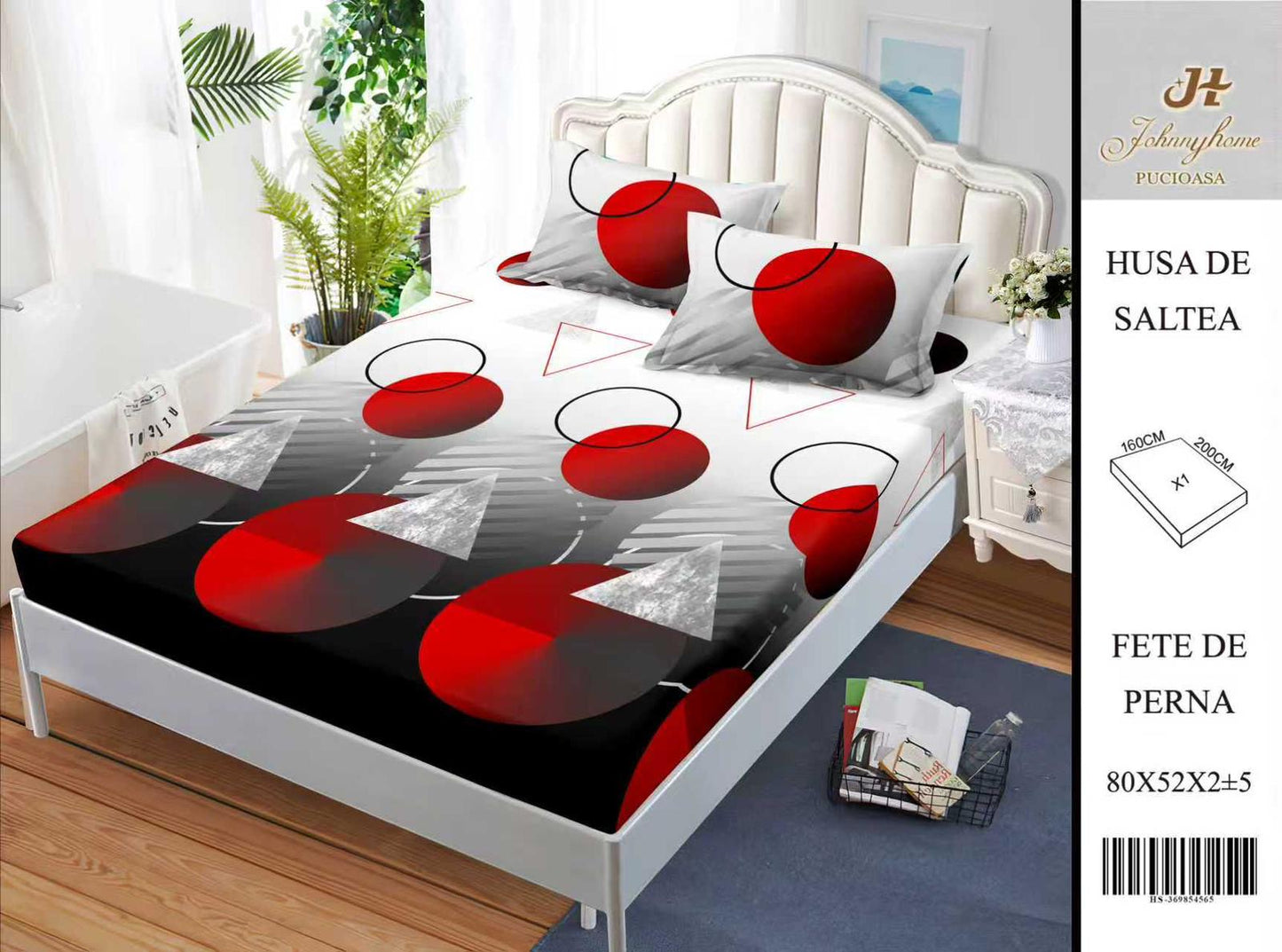 Husa de pat din Bumbac Satinat, 160x200cm+2 Fete de Perna 52x80cm-H9949