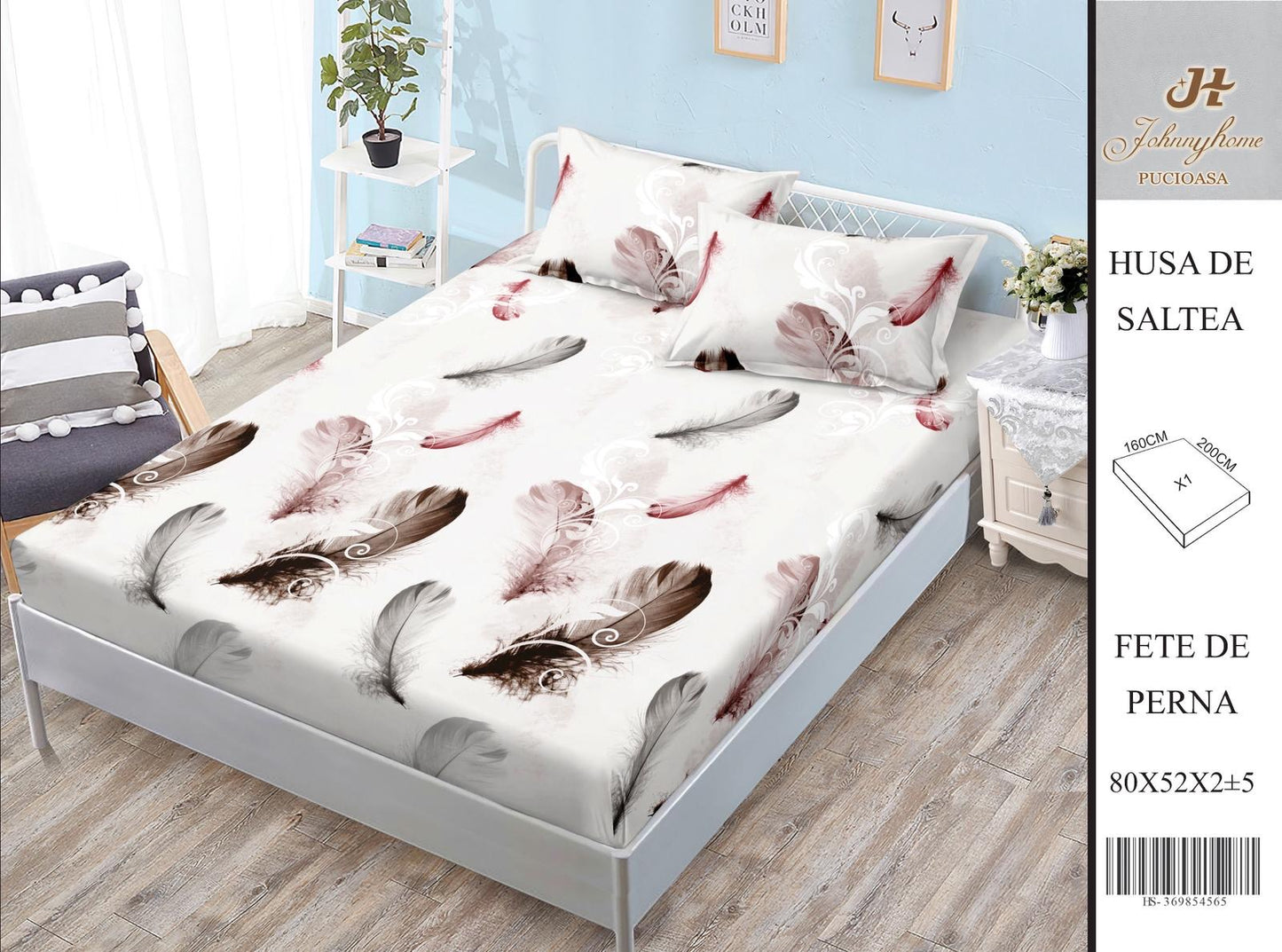 Husa de pat din Bumbac Satinat, 160x200cm+2 Fete de Perna 52x80cm-H9969