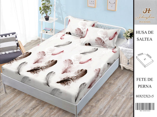 Husa de pat din Bumbac Satinat, 160x200cm+2 Fete de Perna 52x80cm-H9969