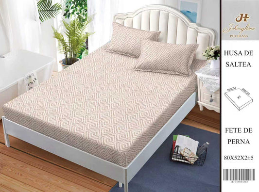 Husa de pat din Bumbac Satinat, 160x200cm+2 Fete de Perna 52x80cm-H9972