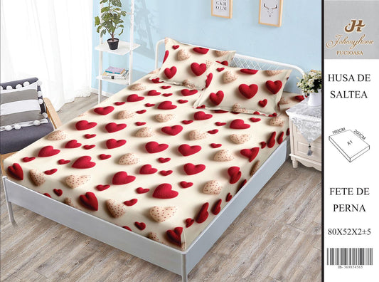 Husa de pat din Bumbac Satinat, 160x200cm+2 Fete de Perna 52x80cm-H9975