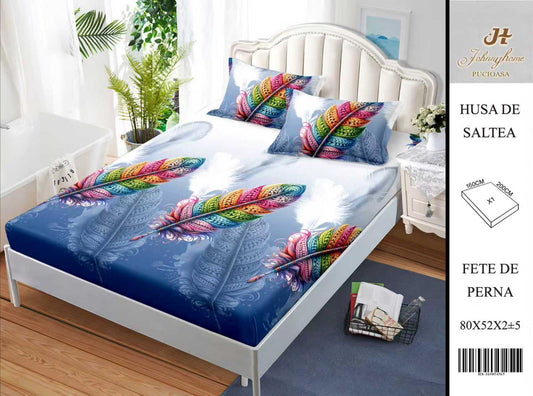 Husa de pat din Bumbac Satinat, 160x200cm+2 Fete de Perna 52x80cm-H9976