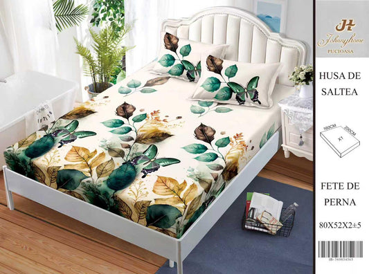 Husa de pat din Bumbac Satinat, 160x200cm+2 Fete de Perna 52x80cm-H9977