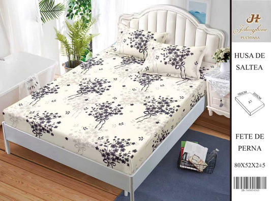 Husa de pat din Bumbac Satinat, 160x200cm+2 Fete de Perna 52x80cm-H9981