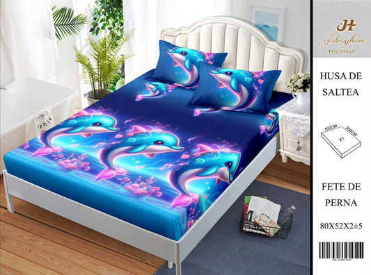 Husa de pat din Bumbac Satinat, 160x200cm+2 Fete de Perna 52x80cm-H9982