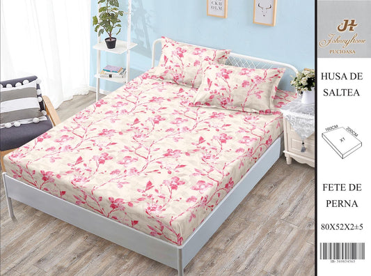 Husa de pat din Bumbac Satinat, 160x200cm+2 Fete de Perna 52x80cm-H9985