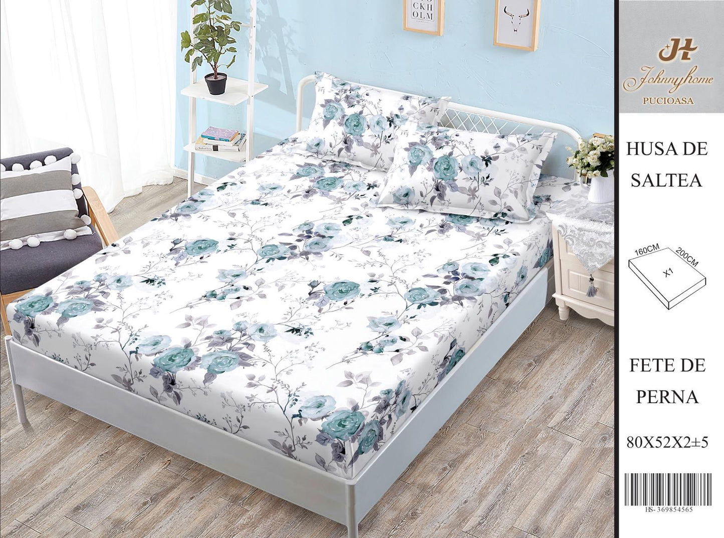 Husa de pat din Bumbac Satinat, 160x200cm+2 Fete de Perna 52x80cm-H9986