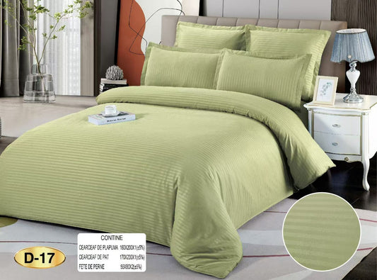 Lenjerie Pat 1 Persoana din Damasc Deluxe, 4 Piese, Verde Fistic-D10414