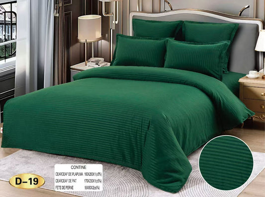 Lenjerie Pat 1 Persoana din Damasc Deluxe, 4 Piese, Verde Smarald-D10416
