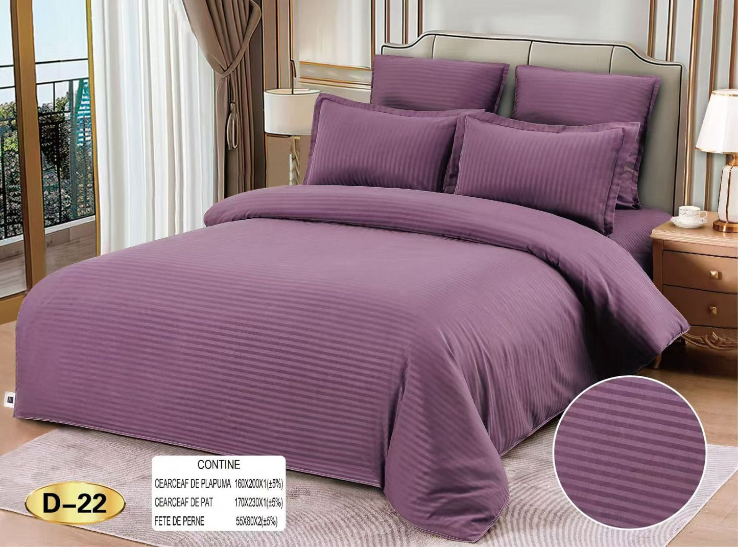 Lenjerie Pat 1 Persoana din Damasc Deluxe, 4 Piese, Mov-D10418